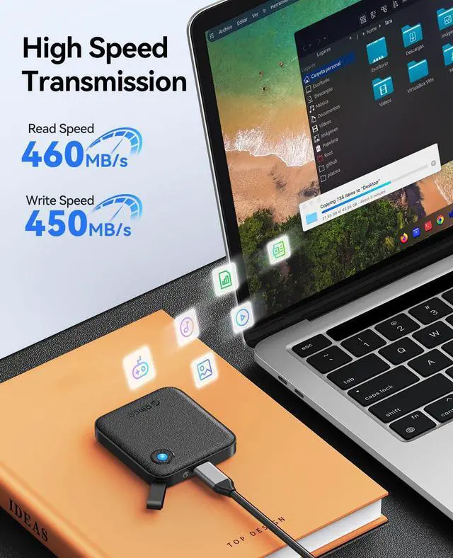 Alt view image 9 of 14 - Portable SSD 256 GB with 2 in 1 USB C Cable, External Solid State Drives, Up to 460MB/s, Status Indicator, Reliable Storage for USB-C Smartphone, Tablet, PC - B5PLUS