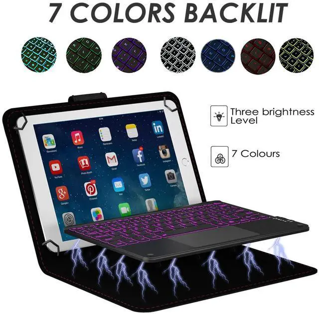 Alt view image 8 of 12 - TouchPad Keyboard case for 9",9.7",10.1",10.2",10.5",10.9",11" Tablets,2-in-1 Bluetooth Wireless Keyboard with Touchpad,7 Colors Backlit & Leather Folio Cover(Black)