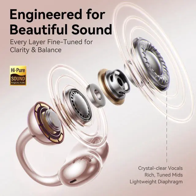 Alt view image 11 of 14 - ClipFree Open-Ear Headphones with Butterfly Earrings, Ultra-Comfort & Snug Fit Clip On Earbuds, 50H Playtime Bluetooth 6.0 Wireless Headphones for Women Sports,Glasses Gifts (Rose Gold)