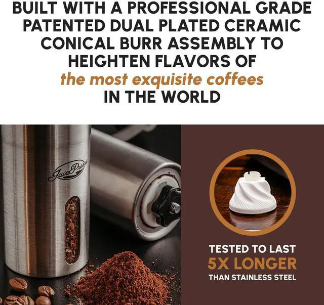 Alt view image 11 of 14 - Manual Stainless Steel Coffee Grinder - 18 Adjustable Settings, Portable Conical Burr Grinder for Camping, Travel, Espresso - With Hand Crank