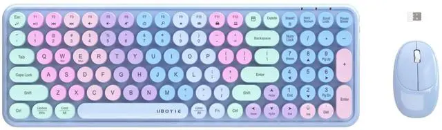 Alt view image 7 of 12 - Wireless Keyboards and Mouse Combos, Colorful Gradient Rainbow Color Retro Typewriter Flexible Keyboard, 2.4GHz Connection and Optical Mouse(Purple Rainbow)