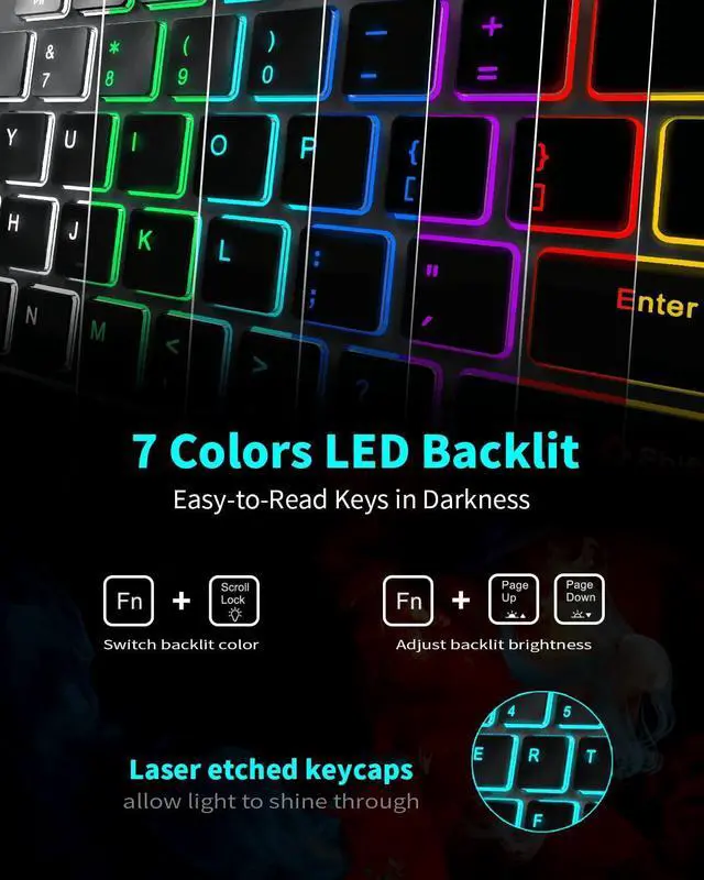 Alt view image 8 of 12 - Wireless Backlit Keyboard, Rechargeable USB Silent Keyboard, 2.4G Cordless Full Size, Compatible with Apple iMac, MacBook and PC, Computer Laptop, Space Gray