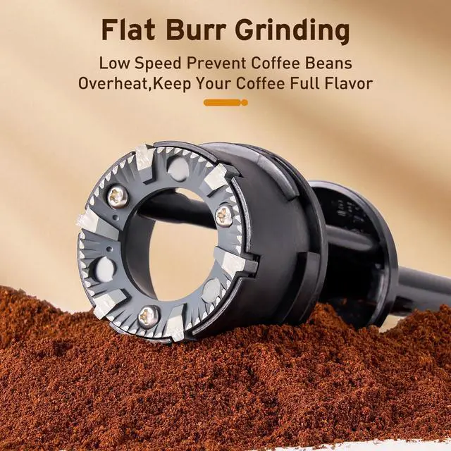 Alt view image 10 of 14 - Flat Burr Coffee Grinder Electric, Adjustable Coffee Grinder for Home Use, Compact Coffee Beans Grinder with 14 Grind Settings, 2-12 Cups for Home & Office