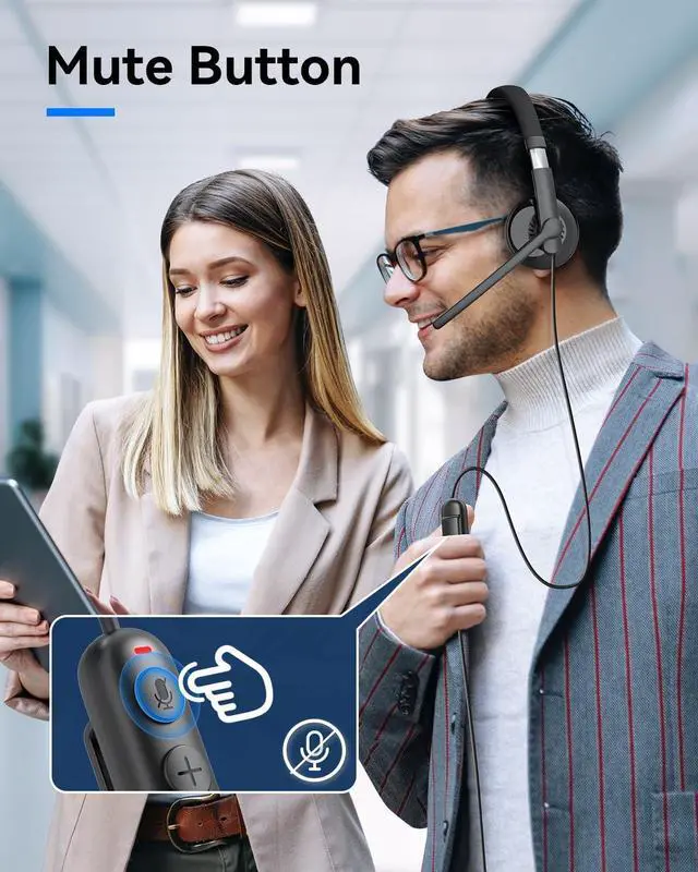 Alt view image 13 of 14 - HS50 Wired Headset with Mic, On-Ear Computer Headphones with Noise Cancelling Microphone, USB-A/USB-C, Adjustable Design, in-line Control for Home Office Online Class Teams Zoom, All Day Comfort