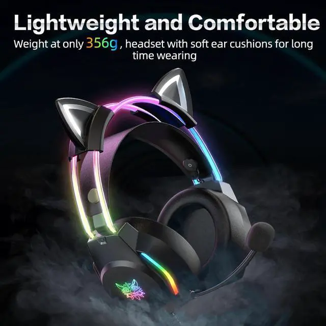 Alt view image 12 of 14 - Gaming Headset with Microphone, Cat Ear Headphones for PC Laptop PS4 PS5 Xbox Switch, Rainbow RGB Lighting & Virtual Surround Sound, 3.5mm Wired Over Ear Headphones, Ergonomic