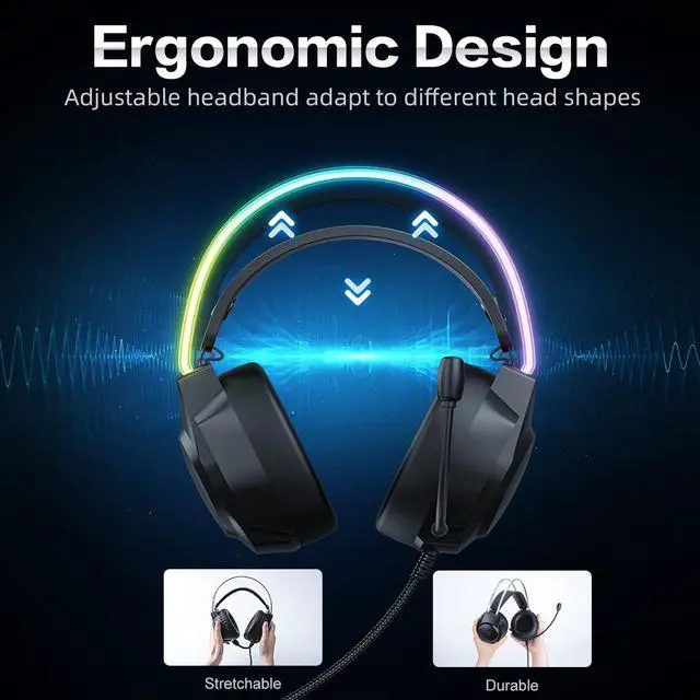 Alt view image 13 of 14 - Gaming Headset with Microphone, Cat Ear Headphones for PC Laptop PS4 PS5 Xbox Switch, Rainbow RGB Lighting & Virtual Surround Sound, 3.5mm Wired Over Ear Headphones, Ergonomic