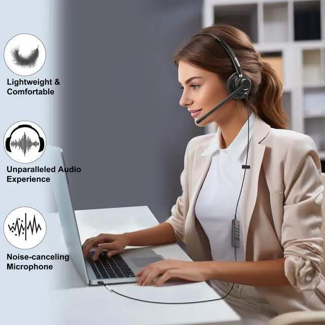 Alt view image 14 of 14 - USB Headset with Microphone for PC, Computer Headset with Microphone, Noise Cancelling Adjustable Volume Control Lightweight, for Laptop Business Skype UC Webinar Call Center Office