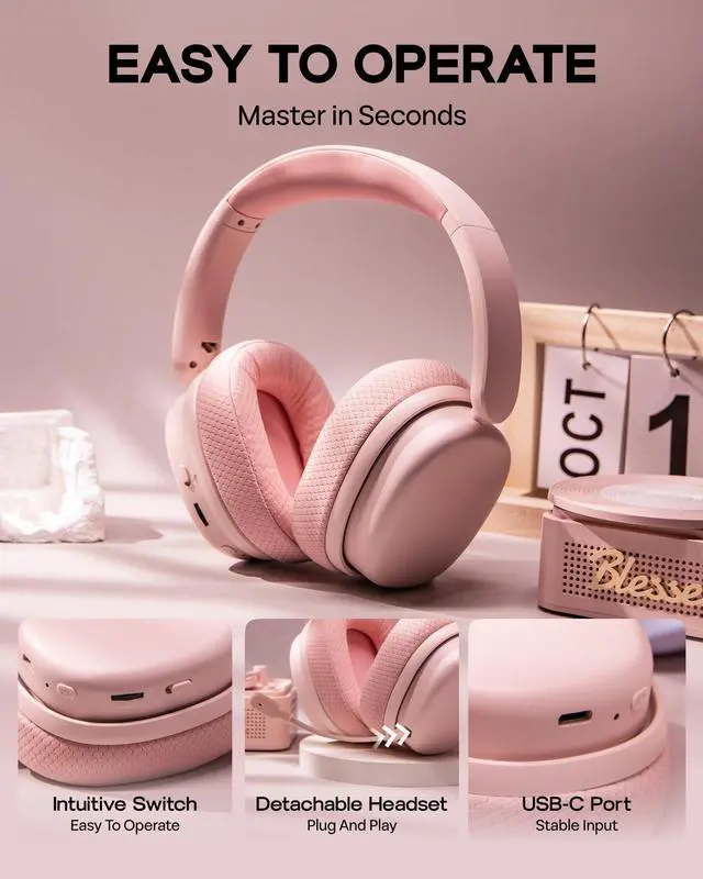 Alt view image 14 of 14 - X Aula G7 Pro Wireless Gaming Headset, Dual Mode BT5.3 & 2.4GHz, 7.1 Surround Sound, 80+ Hour Battery, RGB Light, with Noise Canceling Mic for PS5, PS4, Switch, PC (Pink)