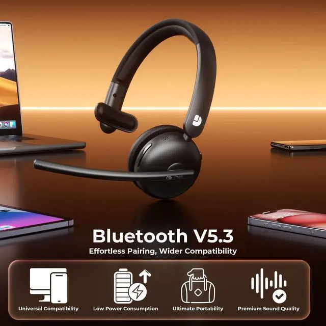 Alt view image 10 of 14 - Wireless Headset with Mic for Work, Bluetooth Headset with Mic, AI Noise Cancelling, 65H Battery & Mute Function, Single-Ear Wireless Headset & USB Dongle, Fit for PC/Laptop/Teams/Call Center