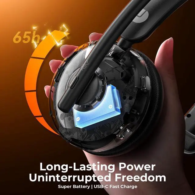 Alt view image 12 of 14 - Wireless Headset with Mic for Work, Bluetooth Headset with Mic, AI Noise Cancelling, 65H Battery & Mute Function, Single-Ear Wireless Headset & USB Dongle, Fit for PC/Laptop/Teams/Call Center