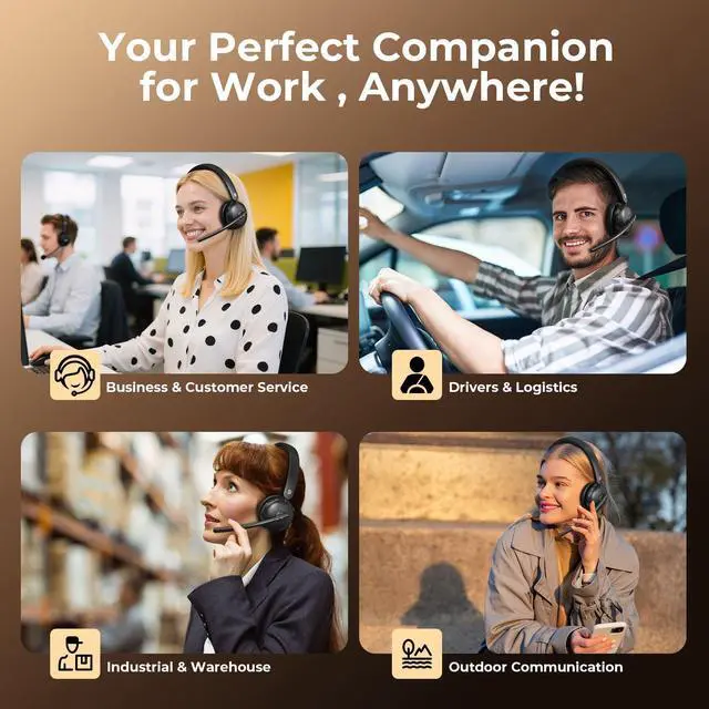 Alt view image 14 of 14 - Wireless Headset with Mic for Work, Bluetooth Headset with Mic, AI Noise Cancelling, 65H Battery & Mute Function, Single-Ear Wireless Headset & USB Dongle, Fit for PC/Laptop/Teams/Call Center