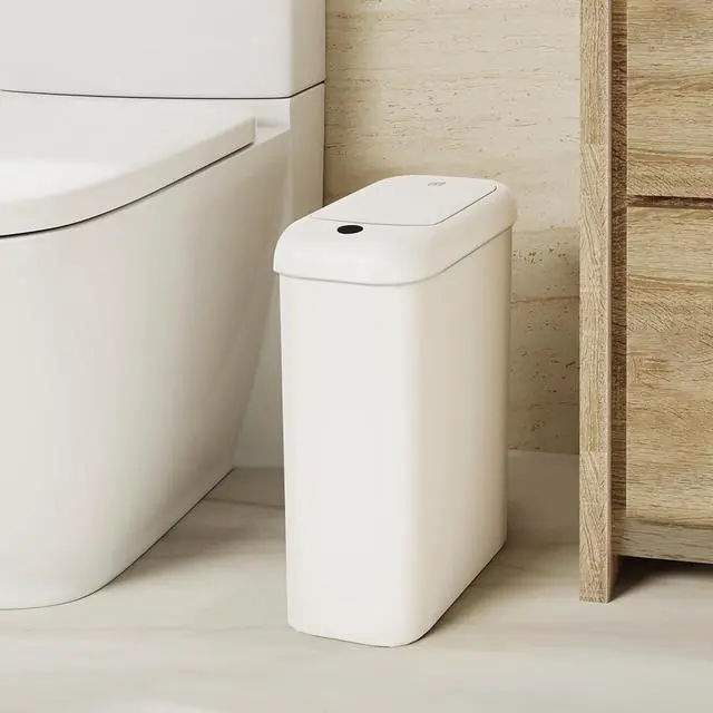 Alt view image 8 of 14 - Automatic Bathroom Trash Can with Lid, 2.6 Gallon Slim Touchless Garbage Can, Waterproof Motion Sensor Trash Bin for Bathroom, Office, Kitchen, White