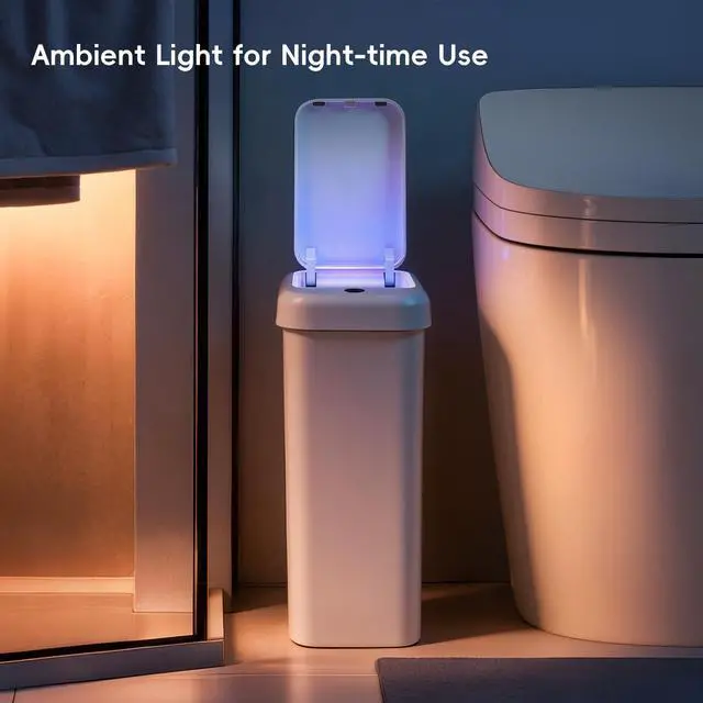 Alt view image 11 of 14 - Automatic Bathroom Trash Can with Lid, 2.6 Gallon Slim Touchless Garbage Can, Waterproof Motion Sensor Trash Bin for Bathroom, Office, Kitchen, White