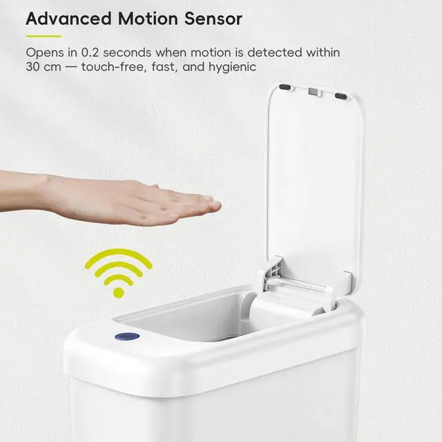 Alt view image 10 of 14 - Automatic Bathroom Trash Can with Lid, 2.6 Gallon Slim Touchless Garbage Can, Waterproof Motion Sensor Trash Bin for Bathroom, Office, Kitchen, White