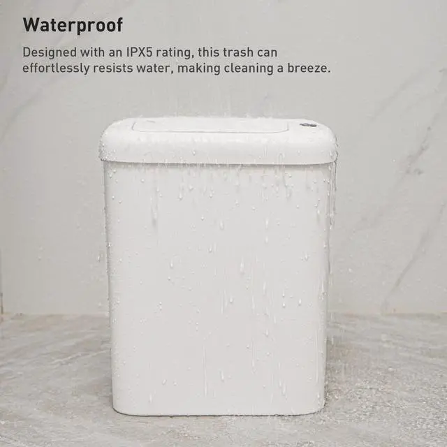 Alt view image 12 of 14 - Automatic Bathroom Trash Can with Lid, 2.6 Gallon Slim Touchless Garbage Can, Waterproof Motion Sensor Trash Bin for Bathroom, Office, Kitchen, White