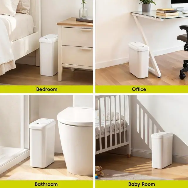 Alt view image 13 of 14 - Automatic Bathroom Trash Can with Lid, 2.6 Gallon Slim Touchless Garbage Can, Waterproof Motion Sensor Trash Bin for Bathroom, Office, Kitchen, White