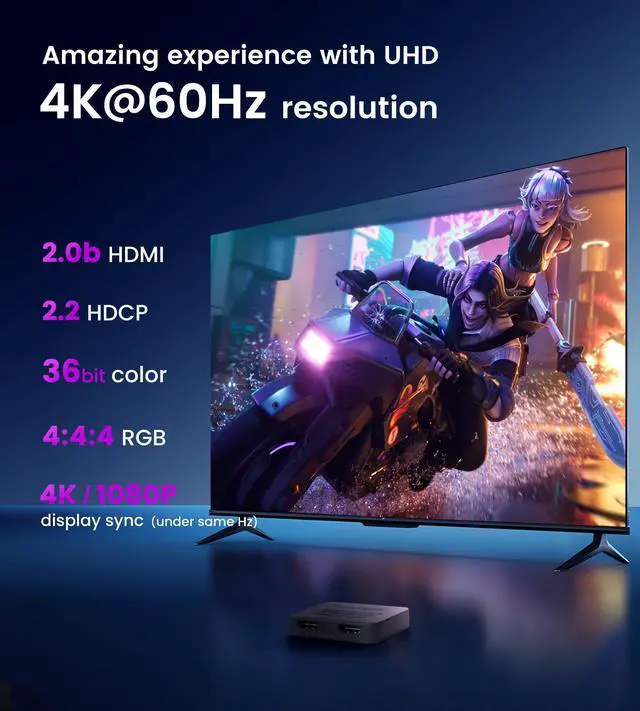 Alt view image 12 of 14 - HDMI Splitter 4K@60Hz, HDMI Splitter 1 in 2 Out-Not Extended Display(Only Mirror Screens), Support 3D Dol-by Vision Atmos HDMI2.0b, HDCP2.2, 18.5Gbps, Auto Downscaling, Full HD 1080P