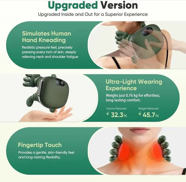 Alt view image 12 of 14 - Neck Massager with Heat, 2026 New Electric Shiatsu Neck and Back Massager, Deep Tissue with Heating and Traction Function, Rechargeable USB-C, Real Hands Massage for Back, Shoulder