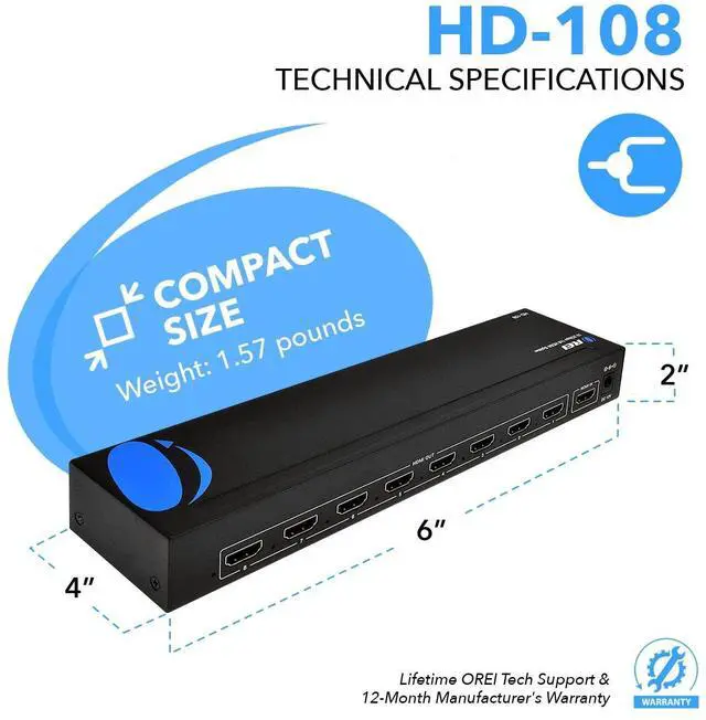 Alt view image 12 of 14 - HDMI Splitter 1 in 8 Out with Video Resolutions up to 4K@30hz, EDID Management, 10.2 Gbps Video Bandwidth & Plug and Play Installation