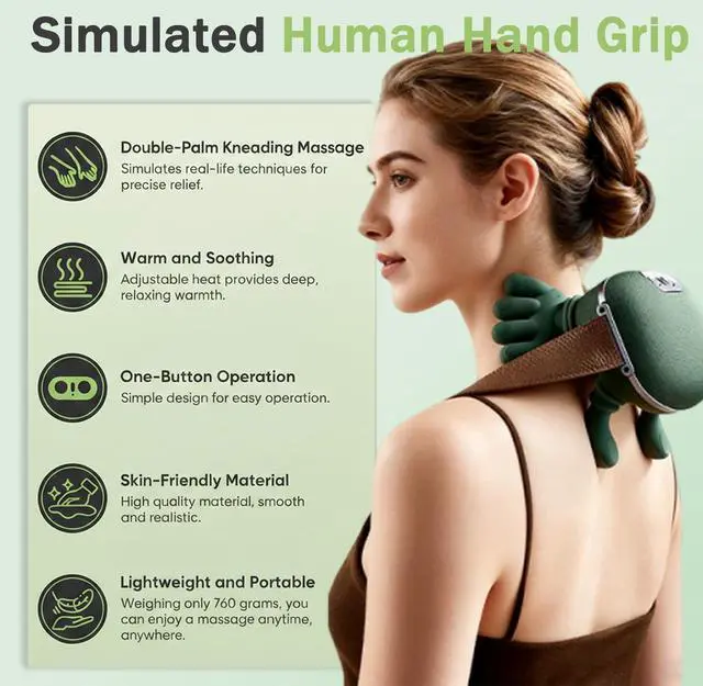Alt view image 9 of 14 - Neck Massager with Heat, 2026 New Electric Shiatsu Neck and Back Massager, Deep Tissue with Heating and Traction Function, Rechargeable USB-C, Real Hands Massage for Back, Shoulder