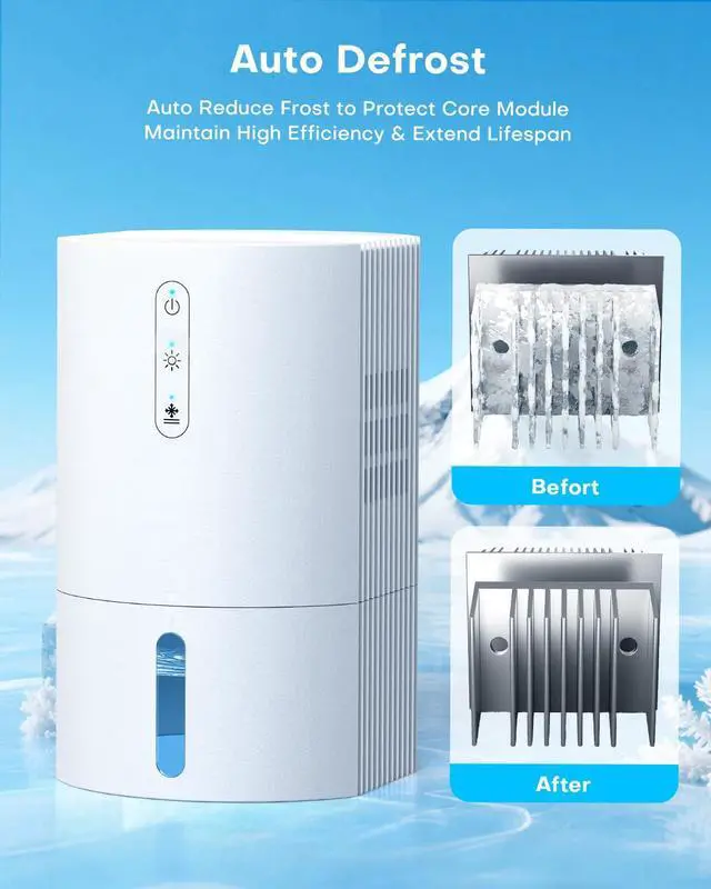 Alt view image 12 of 12 - Dehumidifiers for Home, 35oz Dehumidifier for Bathroom with Auto Shut-off Auto Defrost, Whisper Quiet Dehumidifier for Bedroom Office RV Closet Wardrobe (White)