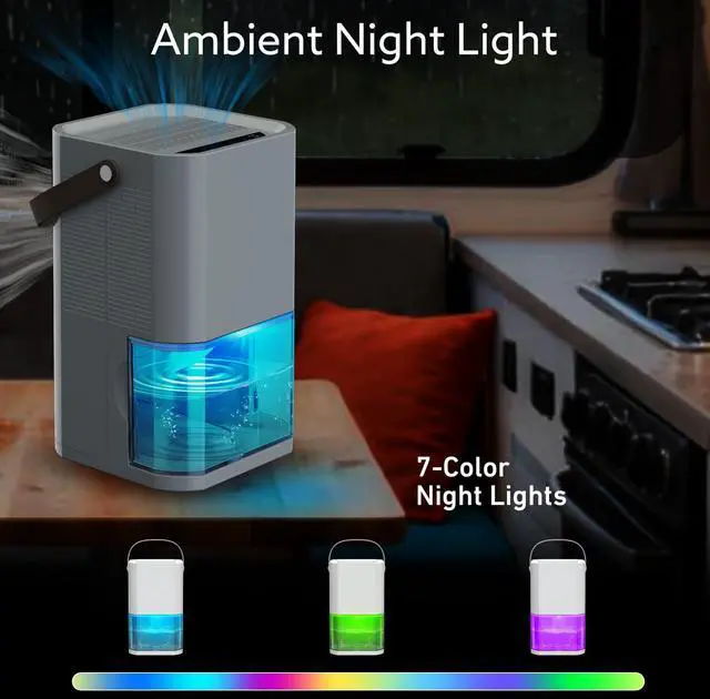 Alt view image 13 of 14 - Dehumidifier Dual Core Compact Quiet for Home. Portable, Auto Shut OFF, 57OZ Water Tank. Delay-Off Timer and Ambient Light. Perfect for Small Bedroom Bathroom Basement RV Camper Closet