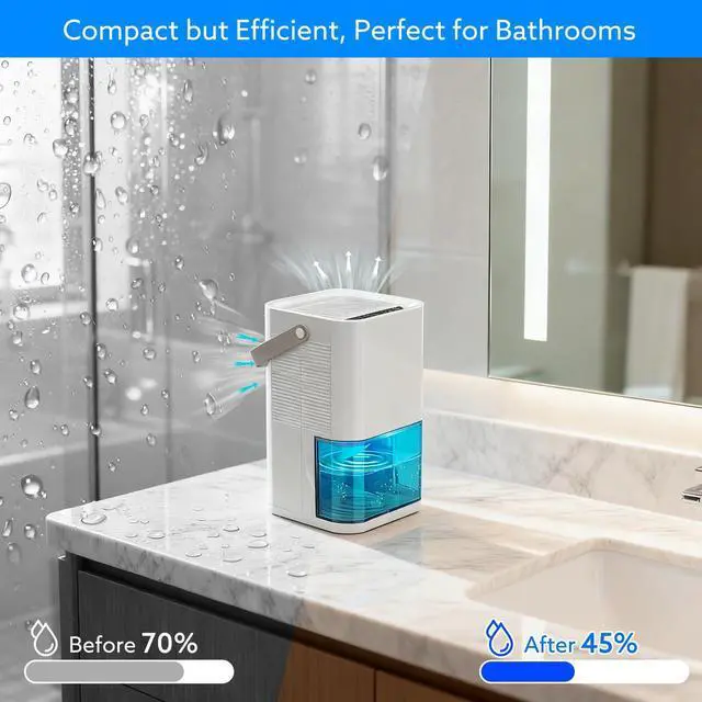 Alt view image 11 of 14 - Dehumidifier Dual Core Compact Quiet for Home. Portable, Auto Shut OFF, 57OZ Water Tank. Delay-Off Timer and Ambient Light. Perfect for Small Bedroom Bathroom Basement RV Camper Closet