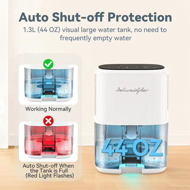 Alt view image 10 of 14 - Small Dehumidifier for Home 44OZ Quiet with Auto Off & Defrost 5 Timers 3 modes 10 Color Lights 3 Brightness 260 Sq.ft Portable Dehumidifiers for Basement Bedroom Bathroom RV Closet