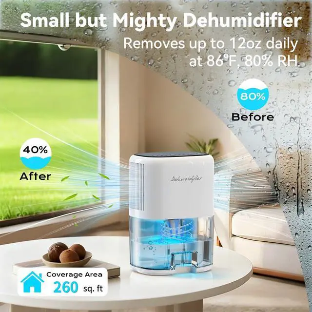 Alt view image 9 of 14 - Small Dehumidifier for Home 44OZ Quiet with Auto Off & Defrost 5 Timers 3 modes 10 Color Lights 3 Brightness 260 Sq.ft Portable Dehumidifiers for Basement Bedroom Bathroom RV Closet