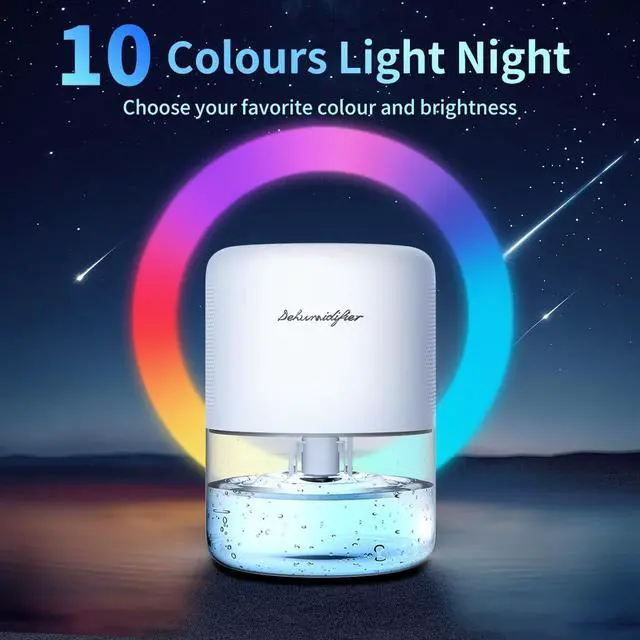 Alt view image 13 of 14 - Dehumidifier for Home Small Quiet Dehumidifiers for 44OZ Water Tank Auto Defrost and Shutoff 10 Colors Light 4 Timer Options 3 Modes Portable Dehumidifiers for Bedroom Bathroom Closet RV