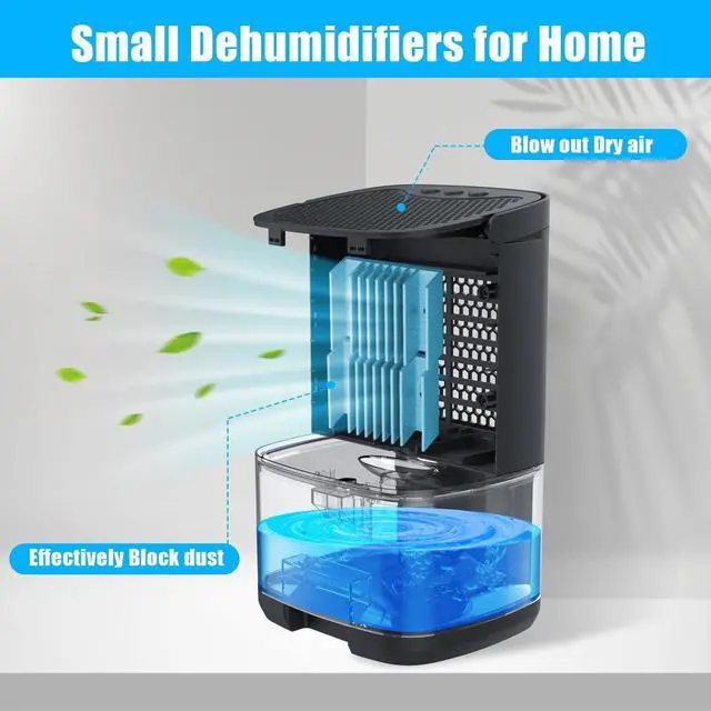 Alt view image 8 of 12 - Dehumidifiers for Bedroom 35oz Small Dehumidifier for Home 2500 Cubic Feet(350sq ft) with 7 LED Lights, Ultra Quiet & Auto Shut off Dehumidifier for Bathroom Basement Closet Garage RV, Black