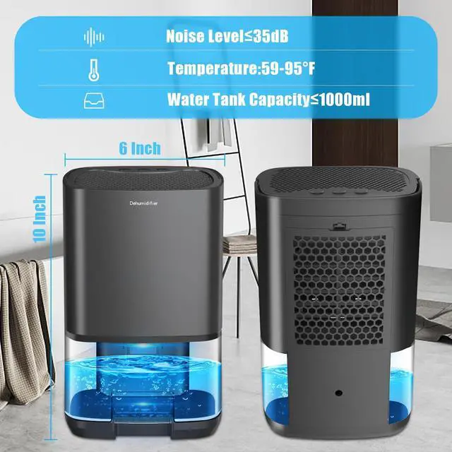Alt view image 12 of 12 - Dehumidifiers for Bedroom 35oz Small Dehumidifier for Home 2500 Cubic Feet(350sq ft) with 7 LED Lights, Ultra Quiet & Auto Shut off Dehumidifier for Bathroom Basement Closet Garage RV, Black