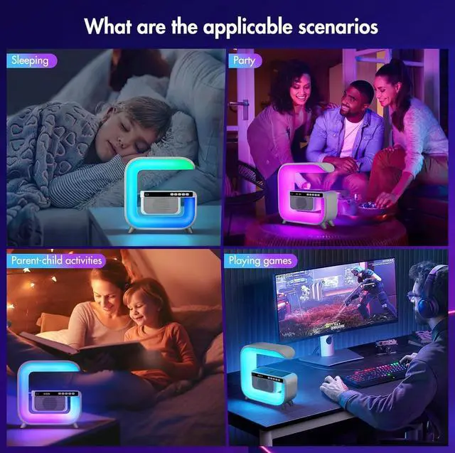 Alt view image 12 of 12 - Table Lamp with Hi-Fi Bluetooth Speaker, Bedside LED Lamp with Up to 15W Qi Wireless Charger, Color Changing Mood Lamp with Alarm Clock, Desk Lamp for Bedroom, Nightstand, Home Decor, Gift - g3