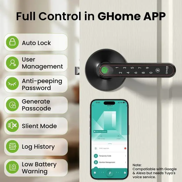 Alt view image 13 of 14 - Fingerprint Door Lock with Knob 4 in 1 Keyless Entry Door Locks with Keypad Unlocking by Fingerprint, APP, Passcode and Keys for Bedroom Home Hotel Easy Installation Door Knob