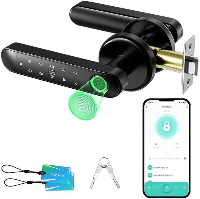 Alt view image 14 of 14 - Fingerprint Door Lock Biometric Door Knob with Keypad Keyless Entry, 5-in-1 Door Locks for Bedrooms(Fingerprint/App/Code/Key/IC Card), Home Hotel Office Apartment Black
