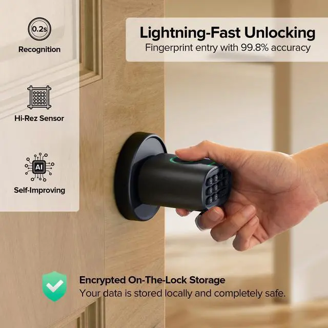 Alt view image 10 of 14 - Fingerprint Door Knob, Keyless Door Knob with Keypad Biometric Electronic Thumbprint, Auto-Lock for Interior Doors for Bedroom, Home, Office, Garage, 4xAA Alkaline (NOT Included), MD1 Black