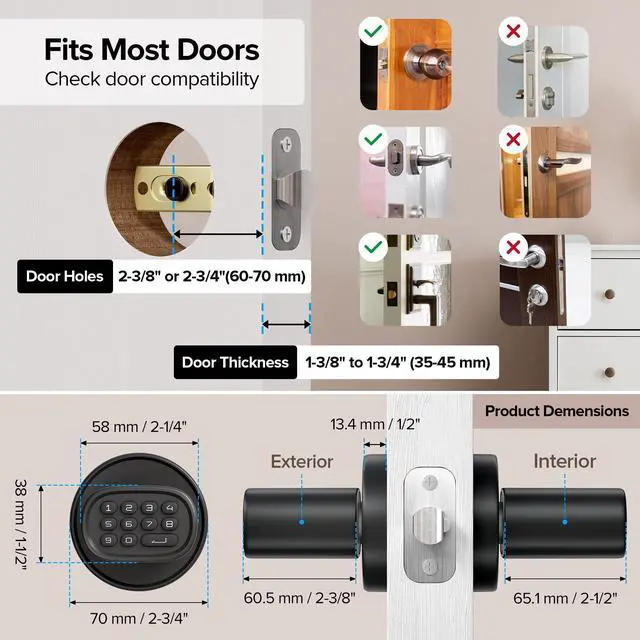 Alt view image 12 of 14 - Fingerprint Door Knob, Keyless Door Knob with Keypad Biometric Electronic Thumbprint, Auto-Lock for Interior Doors for Bedroom, Home, Office, Garage, 4xAA Alkaline (NOT Included), MD1 Black