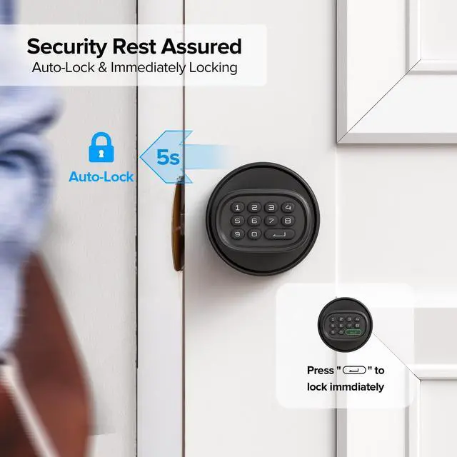Alt view image 14 of 14 - Fingerprint Door Knob, Keyless Door Knob with Keypad Biometric Electronic Thumbprint, Auto-Lock for Interior Doors for Bedroom, Home, Office, Garage, 4xAA Alkaline (NOT Included), MD1 Black