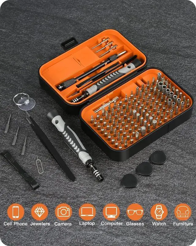 Alt view image 11 of 14 - Precision Screwdriver Set, 130 in 1 with 120 bits Repair Tool Kit, Magnetic Screwdriver Set with mini built-in box for Electronics iPhone Jewelers Game Console (130-IN-Orange)