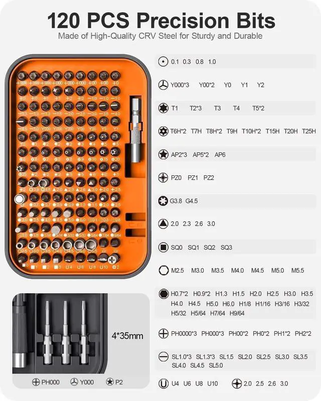Alt view image 13 of 14 - Precision Screwdriver Set, 130 in 1 with 120 bits Repair Tool Kit, Magnetic Screwdriver Set with mini built-in box for Electronics iPhone Jewelers Game Console (130-IN-Orange)