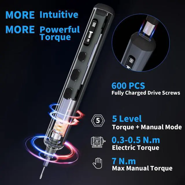 Alt view image 9 of 14 - Mini Electric Screwdriver Set, 70 in 1 Small Electric Screwdriver - 64 S2 Preicison Bits, 5 Torque Settings, 4 LED Lights, Mini Power Screwdriver Repair Tool Kit for PC Electronic (Upgraded)