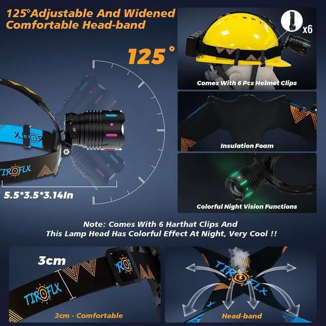 Alt view image 12 of 14 - 12 Modes 210000 Lux Headlamp Motion Sensor Red Warning Zoomable Energy Saving, More Than 30Dys Standby Head Lamp, IP65 Waterproof and 125° Angle for Camping Outdoor Hardhat
