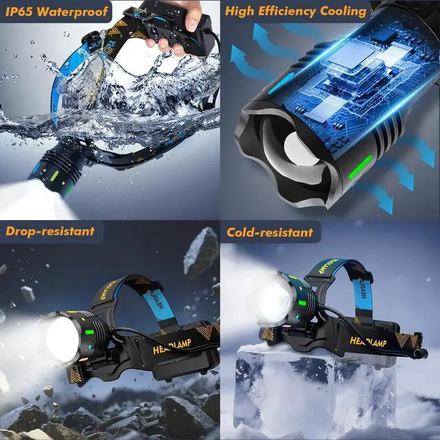 Alt view image 13 of 14 - 12 Modes 210000 Lux Headlamp Motion Sensor Red Warning Zoomable Energy Saving, More Than 30Dys Standby Head Lamp, IP65 Waterproof and 125° Angle for Camping Outdoor Hardhat