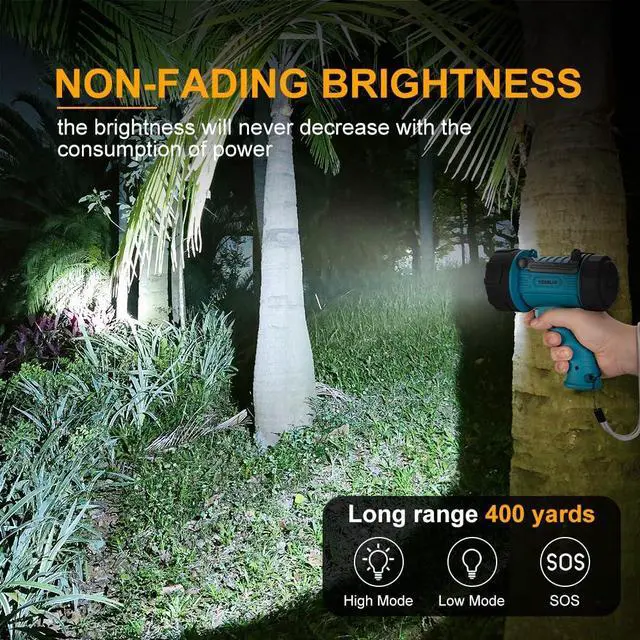 Alt view image 9 of 14 - Rechargeable Spotlight, Super Bright 1000,000 High Lumen LED IP67 Waterproof Handheld Spotlight Long Lasting Large Flashlight Searchlight with Detachable Red Light Filter