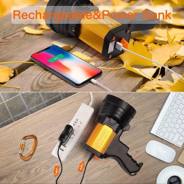 Alt view image 14 of 14 - Rechargeable Spotlight,1000000 Lumens Spot Lights Hand held High lumens Large Flashlight Handheld Spotlight Lightweight and Super Bright Flashlight (Aluminium_Alloy Golden)