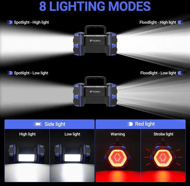 Alt view image 11 of 14 - Led Camping Lantern Rechargeable, Camping Flashlight 1500LM, 8 Light Modes, Camping Lights 4800 Capacity, Portable Bright Flash Light for Emergencies, Power Outages, Hurricane, Hiking (Blue 1PACK).