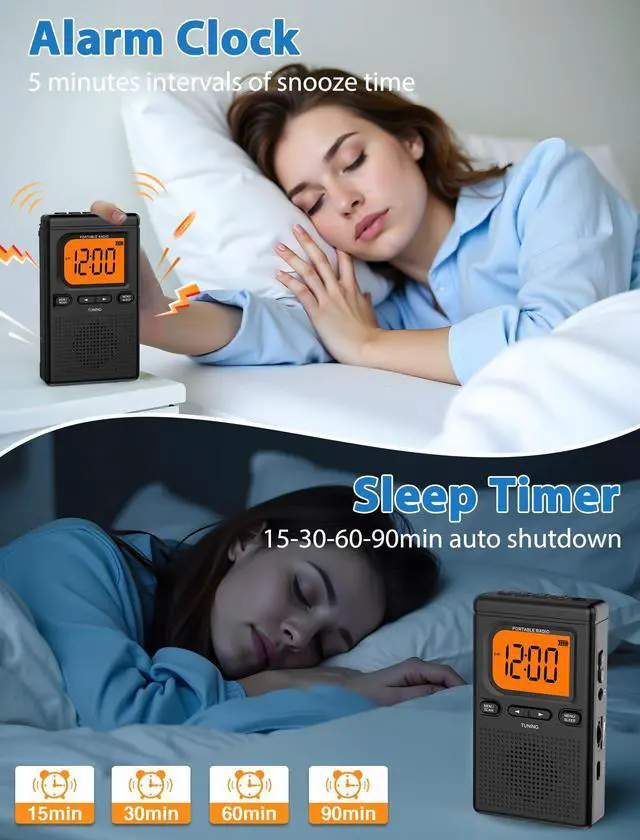 Alt view image 14 of 14 - 2000mAh Rechargeable AM FM Radio with Bluetooth Portable Transistor Pocket Radio with Best Reception Digital Tuning, Flashlight,LCD Screen,Earphone Jack, Sleep Timer and Alarm Clock for Jogging