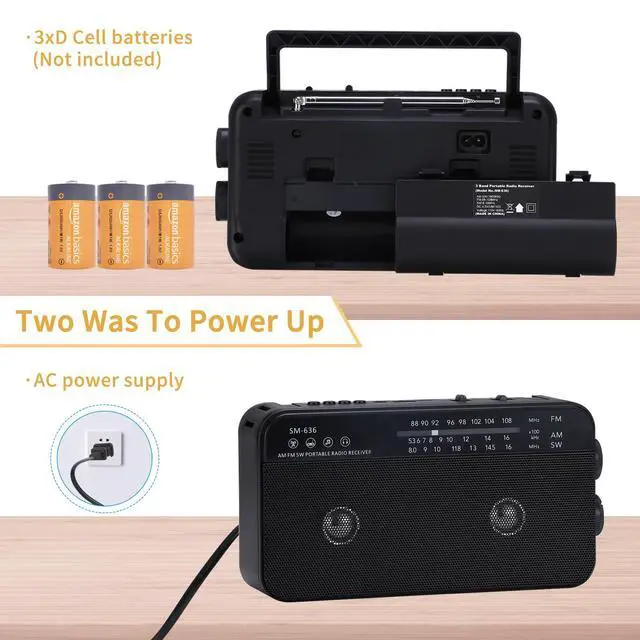 Alt view image 13 of 14 - Portable AM FM Shortwave Radio with Bluetooth Speaker Plug in Wall, 3X D Cell Batteries Or AC Power Transistor Radio with 2 Tone Mode, Double Loud Speakers, Support AUX/USB/TF Card Play