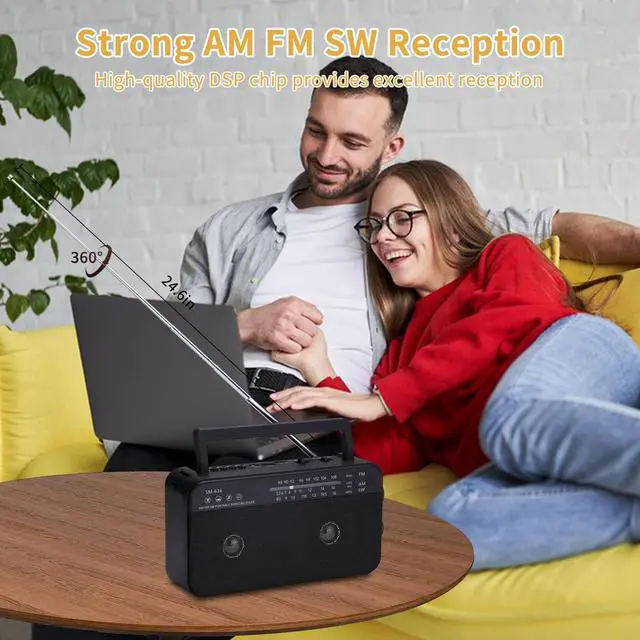 Alt view image 9 of 14 - Portable AM FM Shortwave Radio with Bluetooth Speaker Plug in Wall, 3X D Cell Batteries Or AC Power Transistor Radio with 2 Tone Mode, Double Loud Speakers, Support AUX/USB/TF Card Play