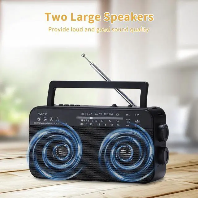 Alt view image 11 of 14 - Portable AM FM Shortwave Radio with Bluetooth Speaker Plug in Wall, 3X D Cell Batteries Or AC Power Transistor Radio with 2 Tone Mode, Double Loud Speakers, Support AUX/USB/TF Card Play